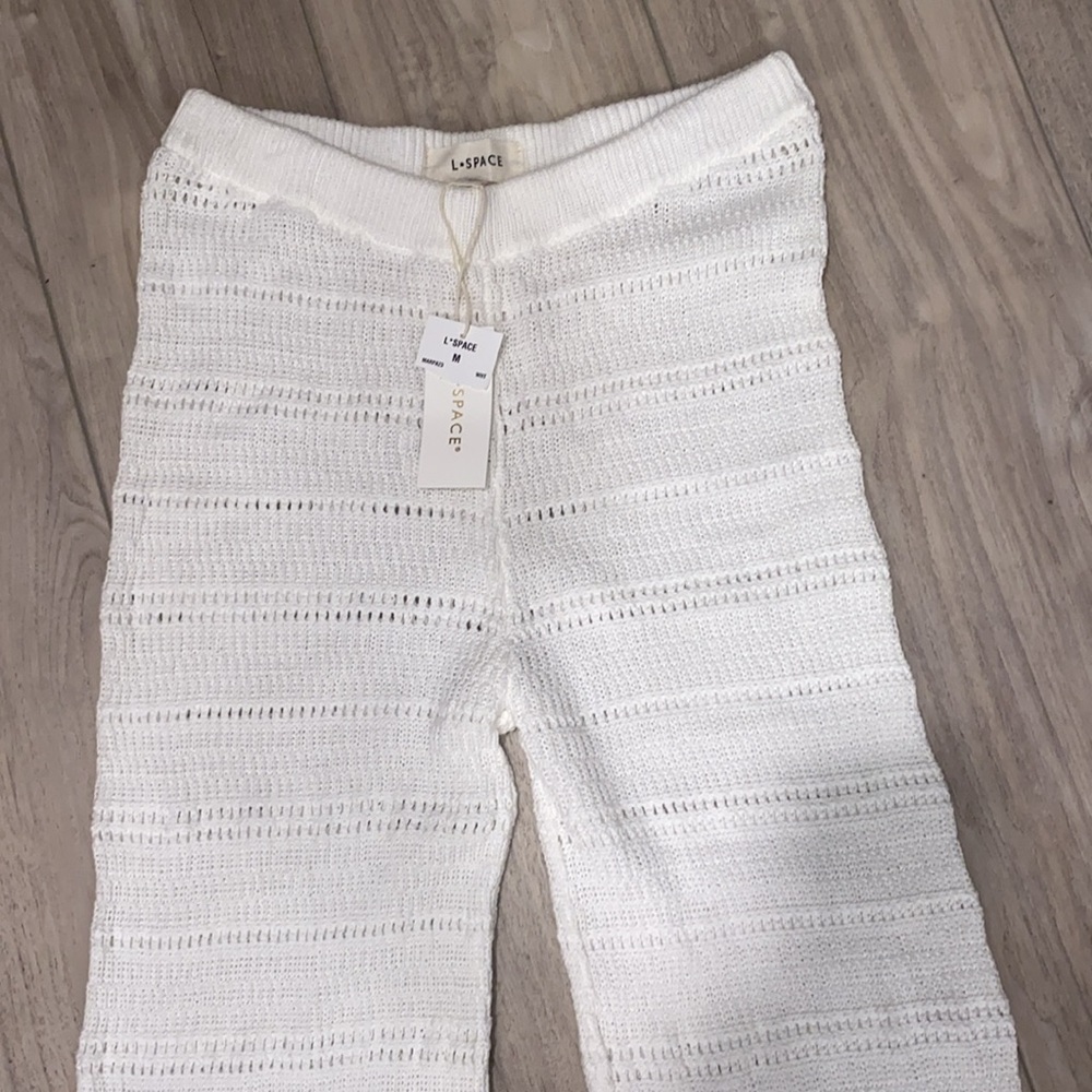 L*Space Ivory Knit Pants Marbella Crocheted Cover-Up Pants, 100% Cotton SizeM - Picture 6 of 16